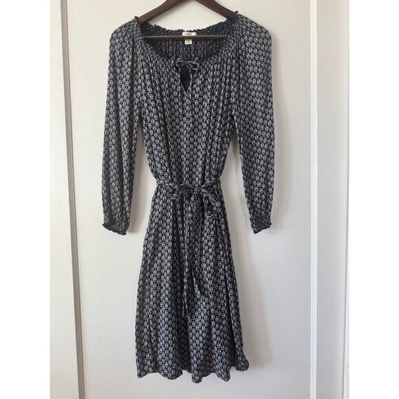 Caslon Navy Blue Ditsy Floral Midi 3/4 Sleeve Belted Dress Size X Small - Picture 1 of 11